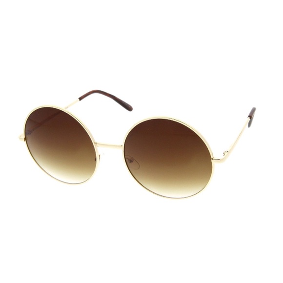Oversized Round Sunnies Amber Lenses Gold Frames - Picture 2 of 4